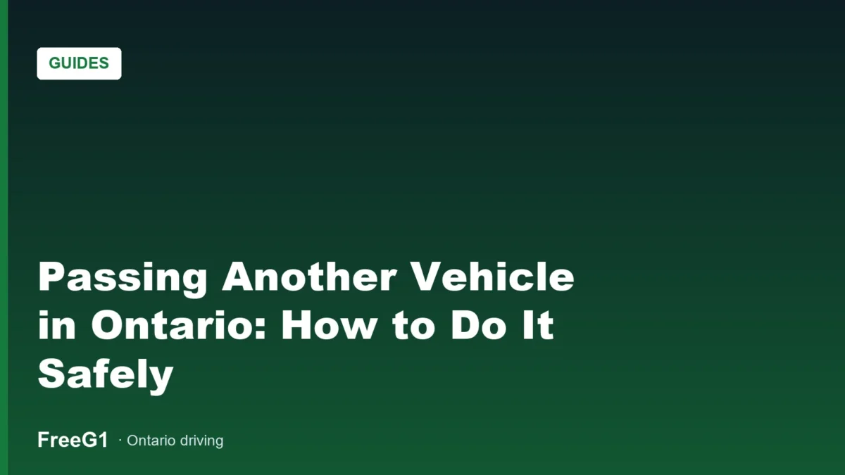 A car pulling out to pass another vehicle on a clear two-lane Ontario road with a broken centre line and no oncoming traffic.